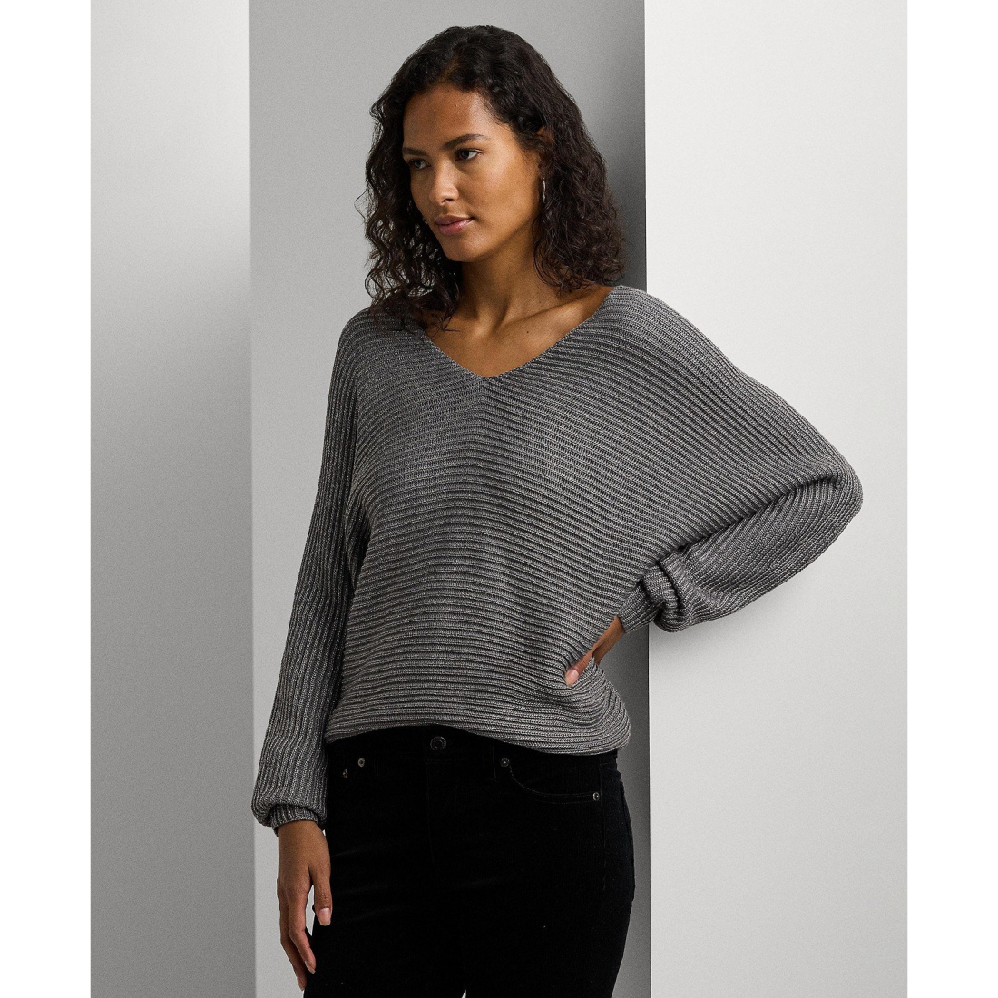 'Rib-Knit Dolman-Sleeve' Pullover für Damen