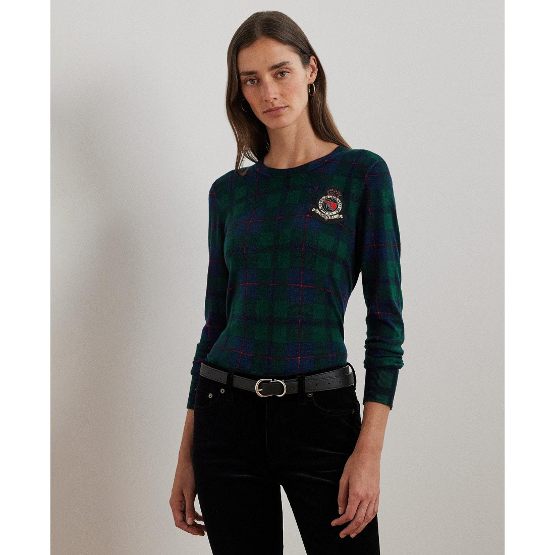 'Watch Plaid Beaded-Crest' Pullover für Damen