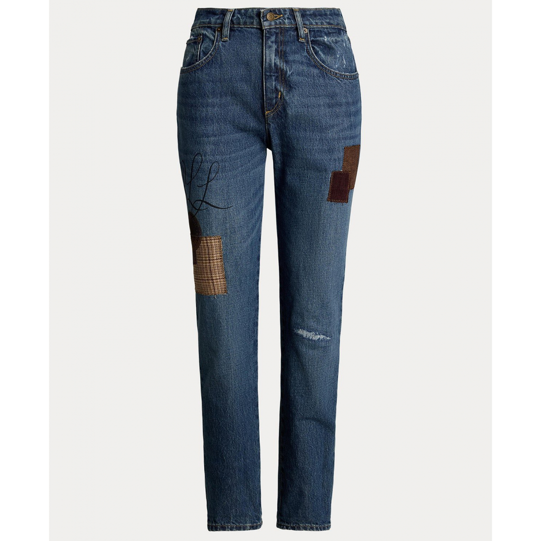 'Patchwork Boyfriend Tapered' Jeans am Knöchel für Damen