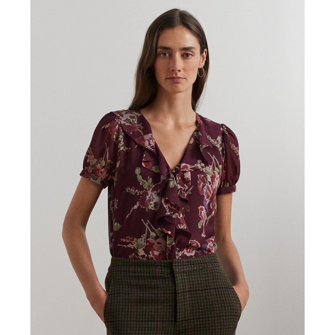 'Floral Georgette Puff' Kurzärmelige Bluse für Damen