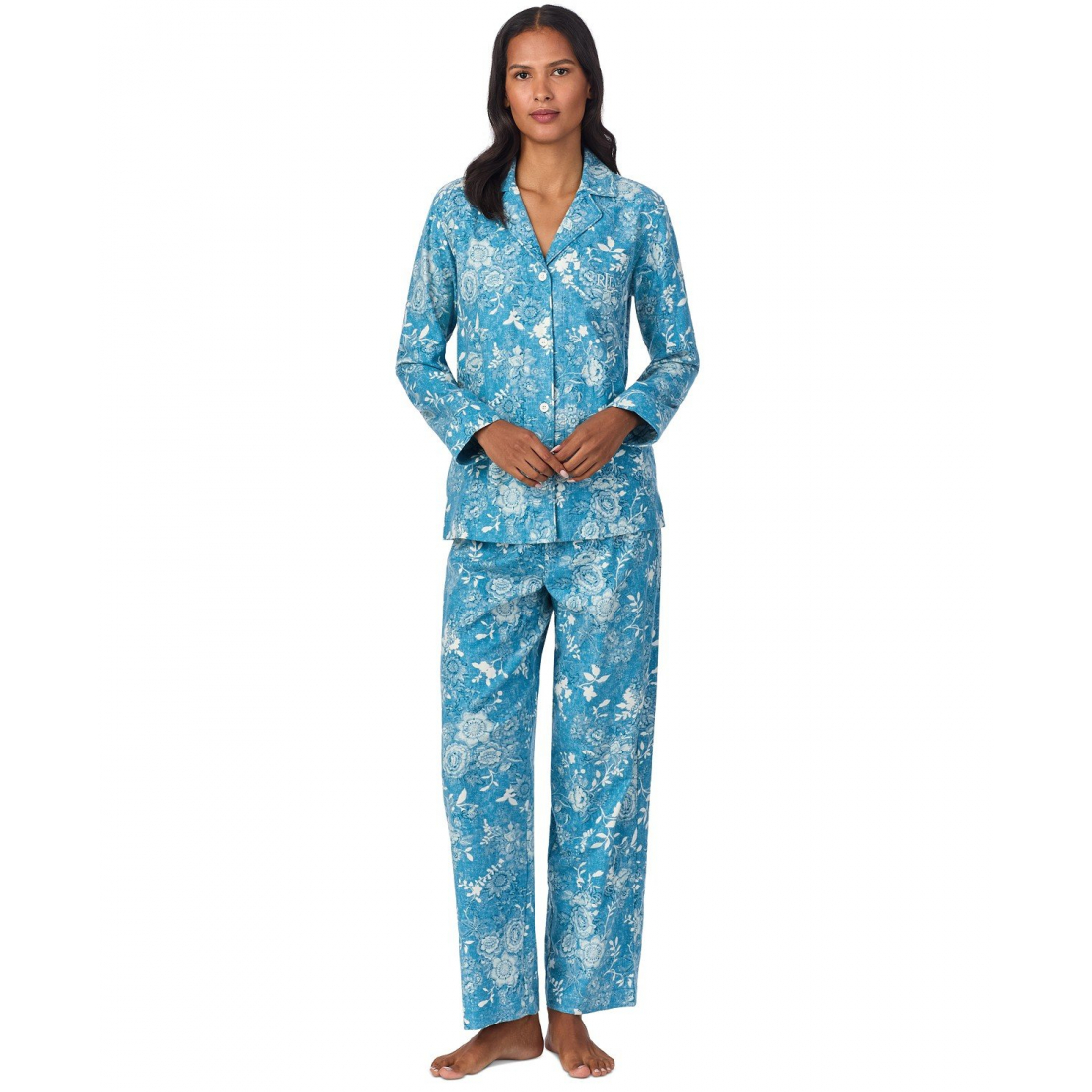 'Floral Notched-Collar' Pyjama-Set für Damen - 2 Stücke