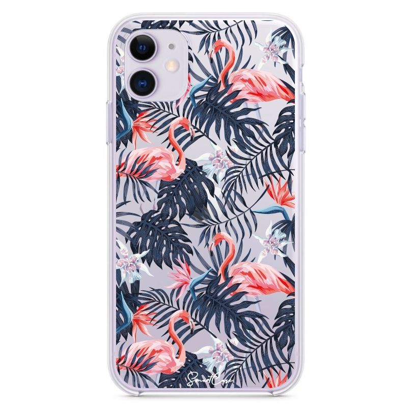 Phone Case for iPhone 11 - Pink Flamingos & Flowers