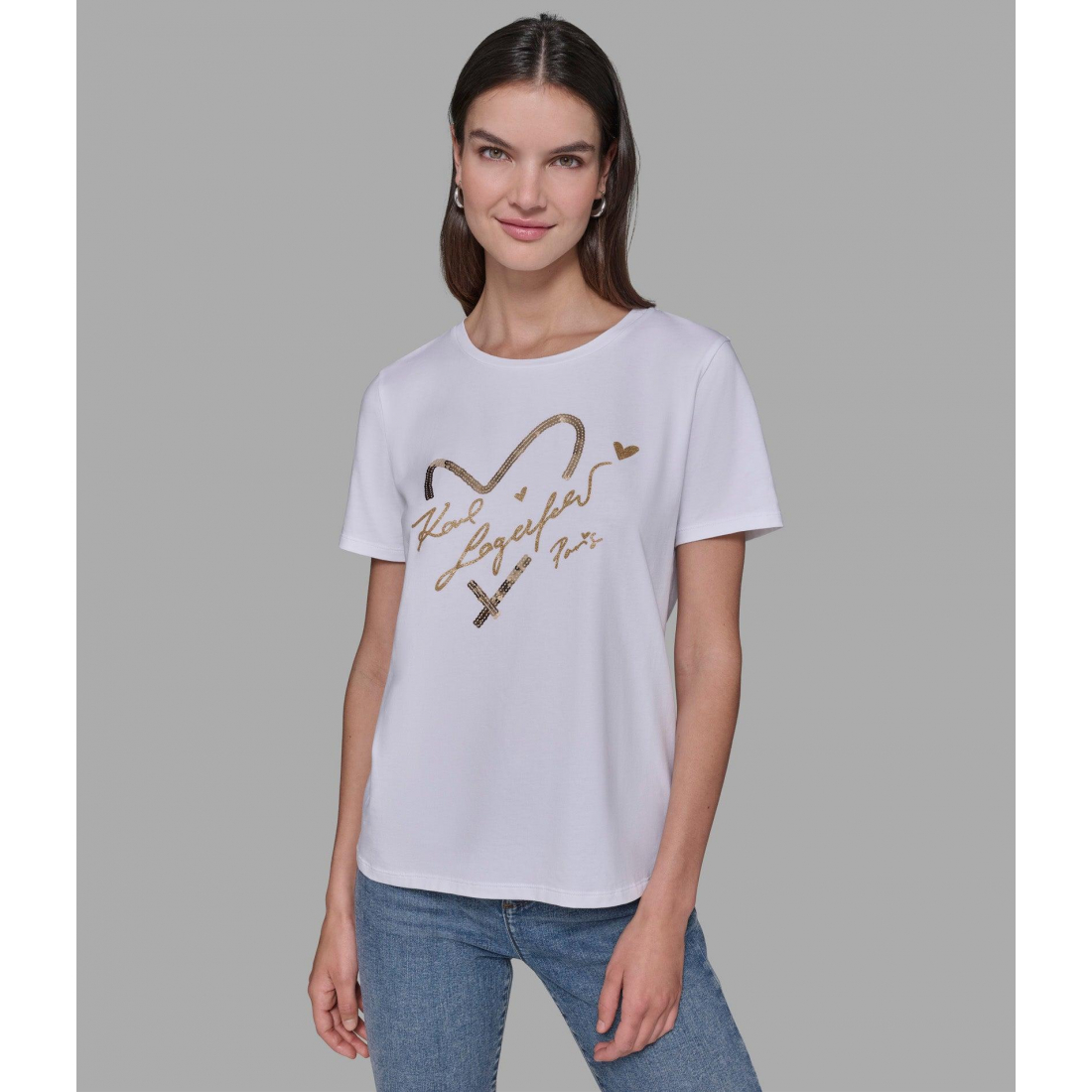 'Sequin Heart' T-Shirt für Damen