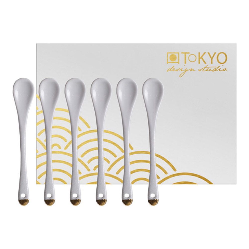 Set Of 6 Nippon White Spoons In White Porcelain