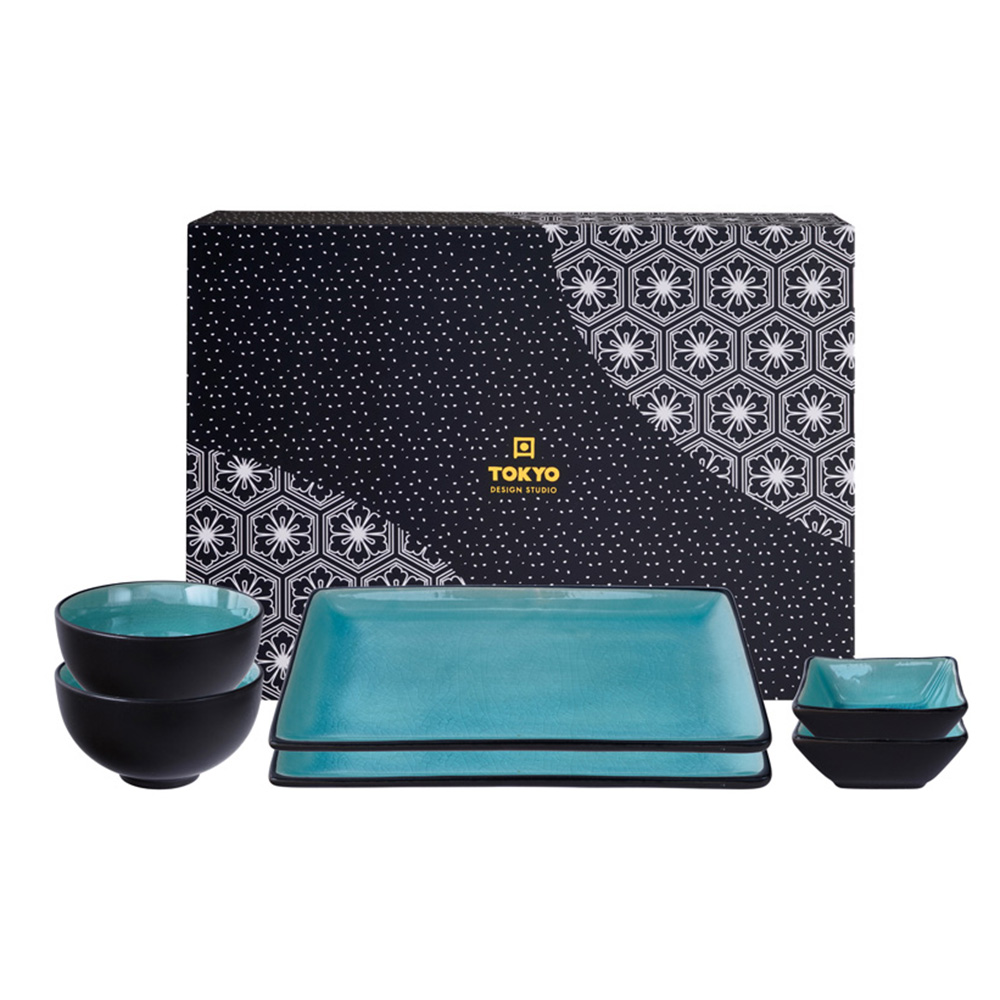 Coffret Sushi En Porcelaine Turquoise/Bleu