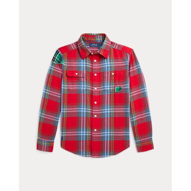 'Distressed Plaid Cotton Twill Shirt' pour Grands garçons