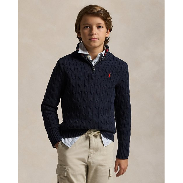 'Cable-Knit Cotton Quarter-Zip Sweater' pour Grands garçons