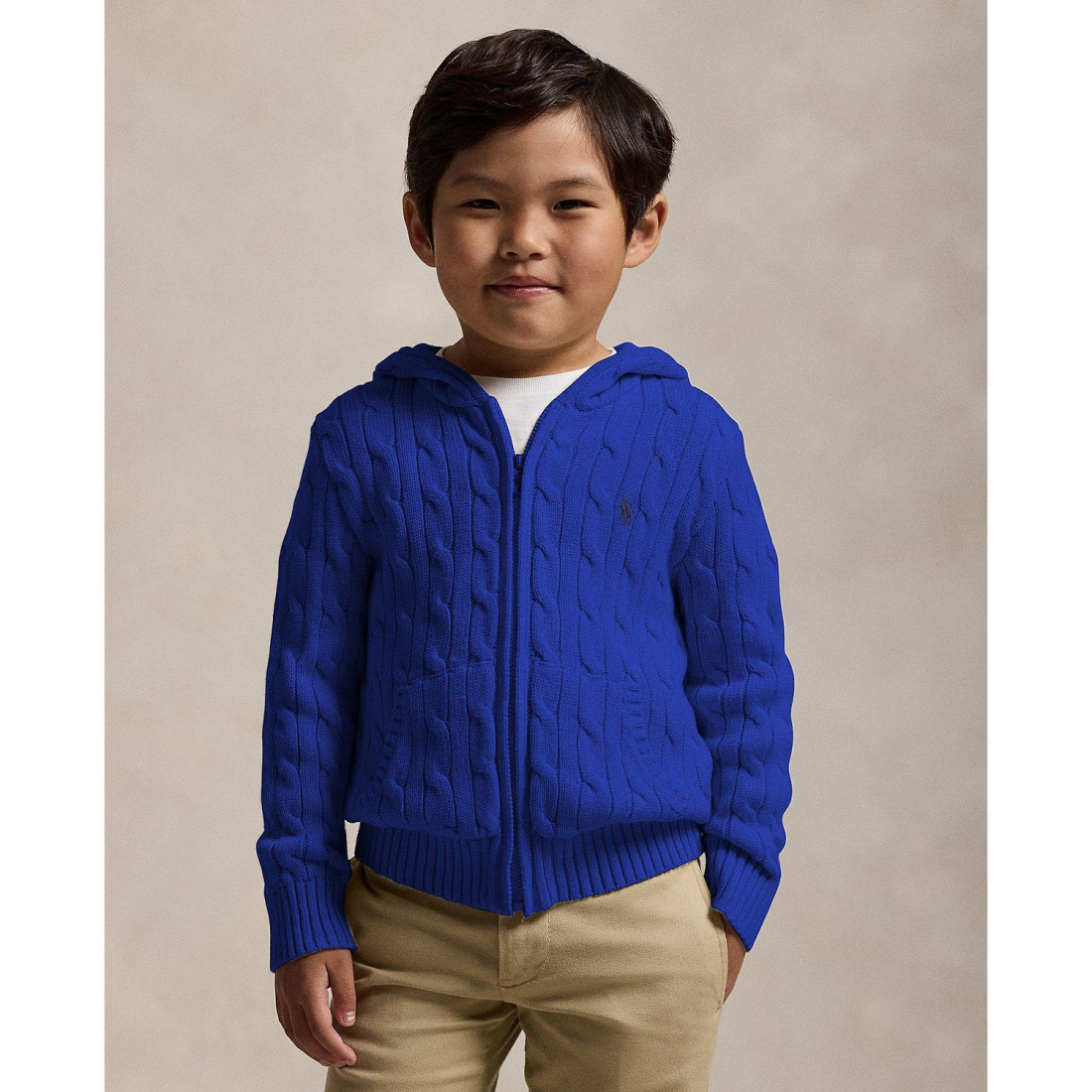 Toddler & Little Boy's 'Cable Cotton Hooded Full-Zip Sweater'