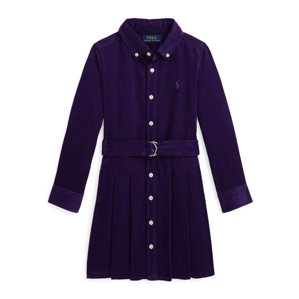 Toddler & Little Girl's 'Belted Pleated Corduroy Shirtdress'