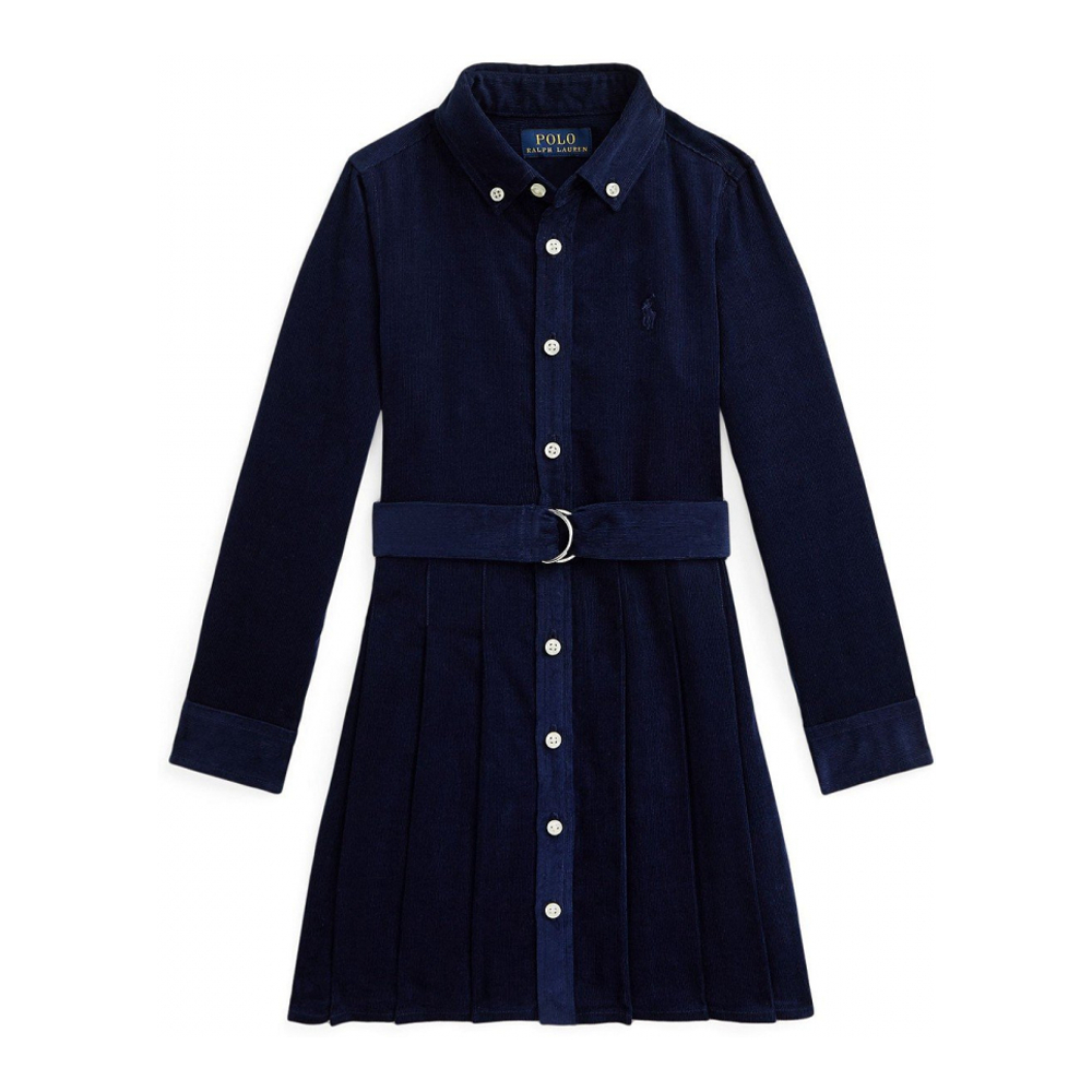 Toddler & Little Girl's 'Belted Pleated Corduroy Shirtdress'