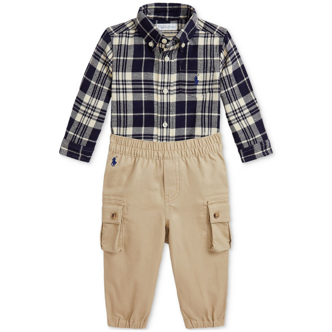 Baby Girl's 'Plaid Shirt & Cargo Pants Set'