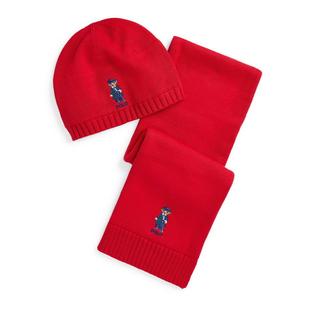 Big Girl's 'Polo Bear Cotton-Blend Hat and Scarf Set'