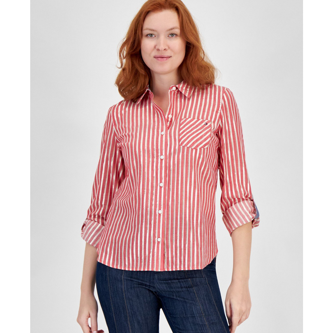 Women's 'Shimmering Striped Button-Down' Long Sleeve top