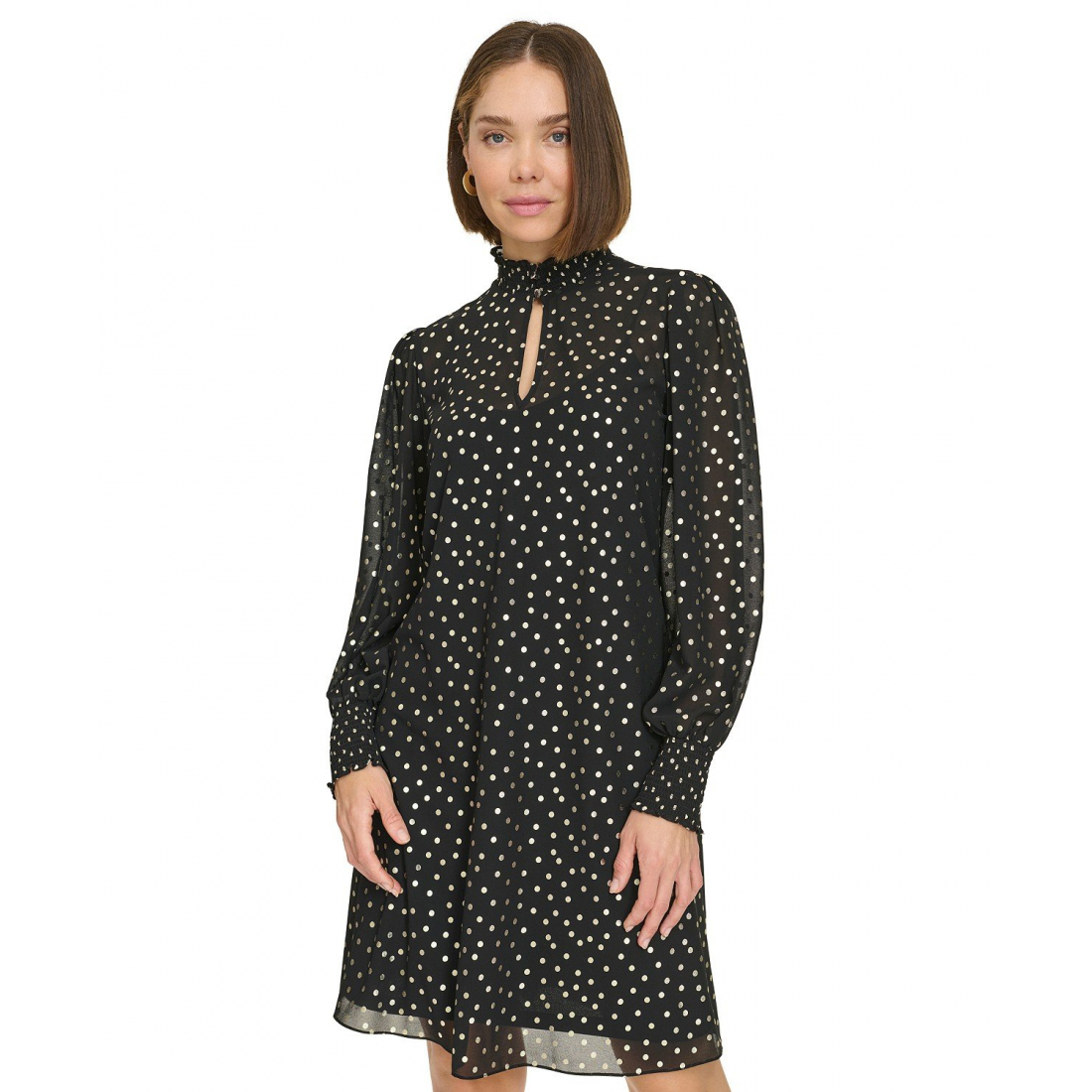 Women's 'Foil-Dot Chiffon Smocked-Trim' Mini Dress