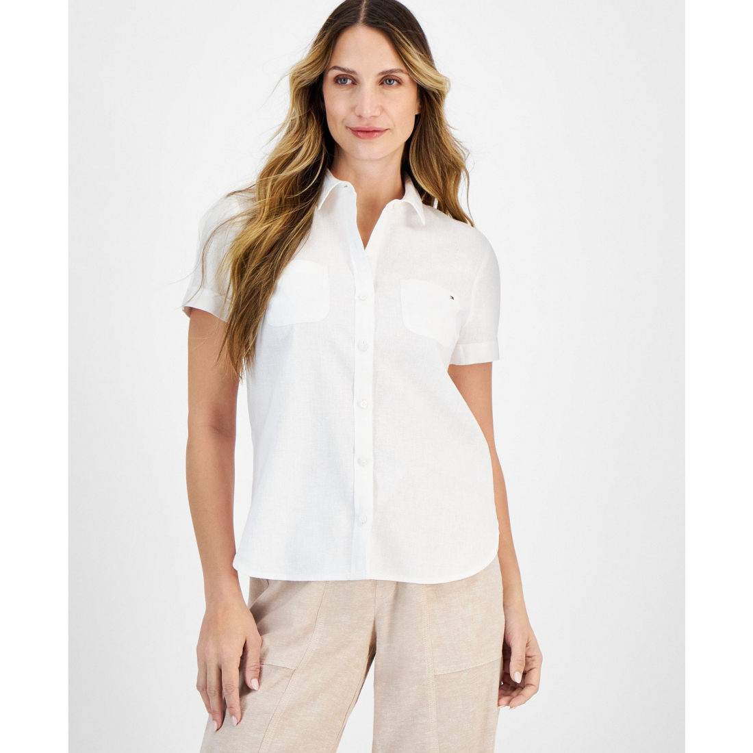 Chemise à manches courtes 'Linen-Blend Short-Sleeve' pour Femmes