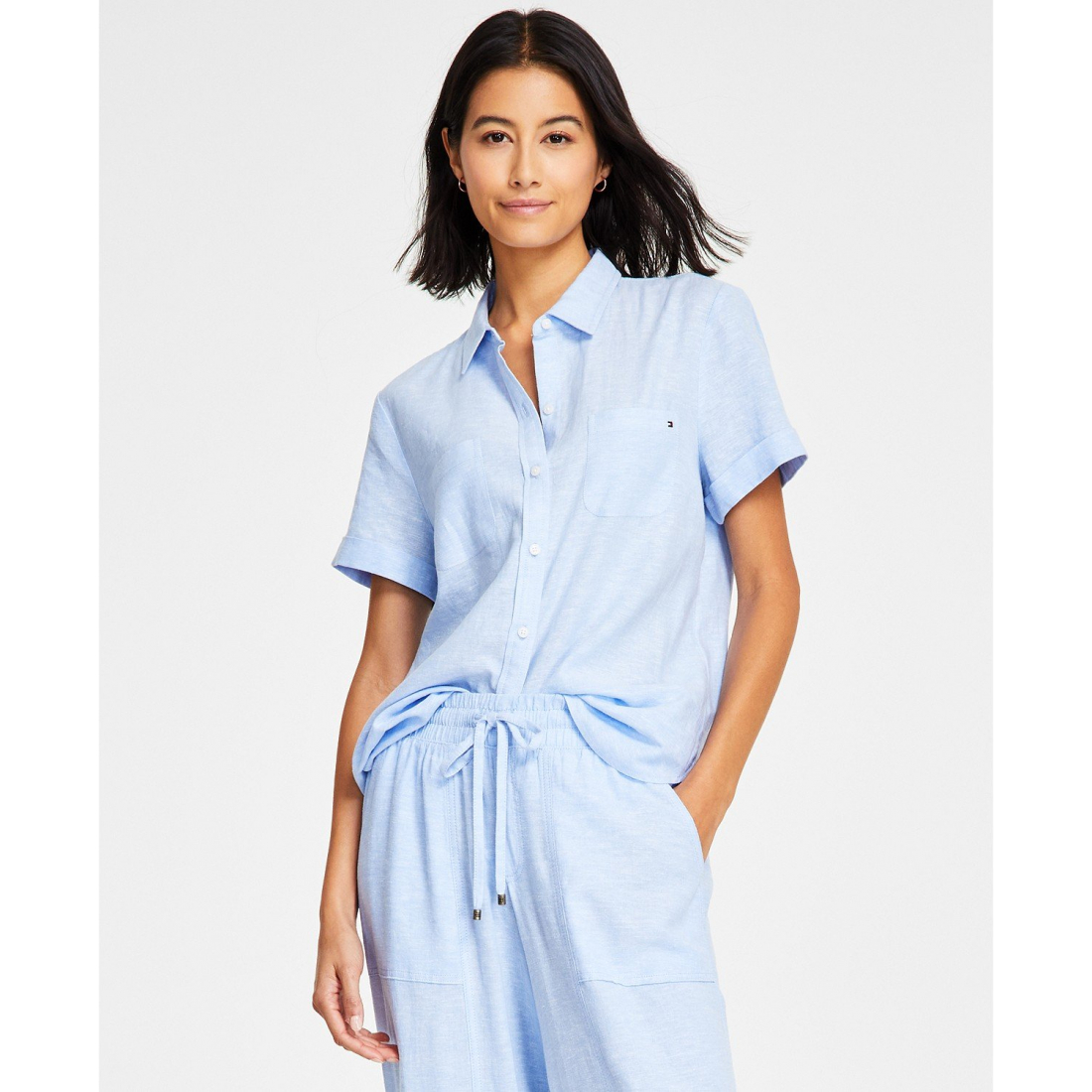 Chemise à manches courtes 'Linen-Blend Short-Sleeve' pour Femmes