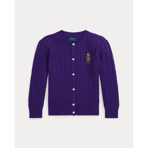 Toddler & Little Girl's 'Polo Bear Mini-Cable Cotton Cardigan'