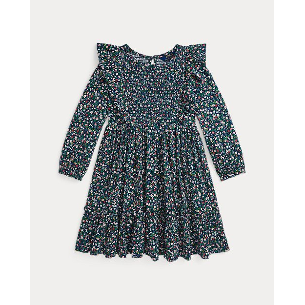 Big Girl's 'Floral Smocked Cotton Jersey Dress'