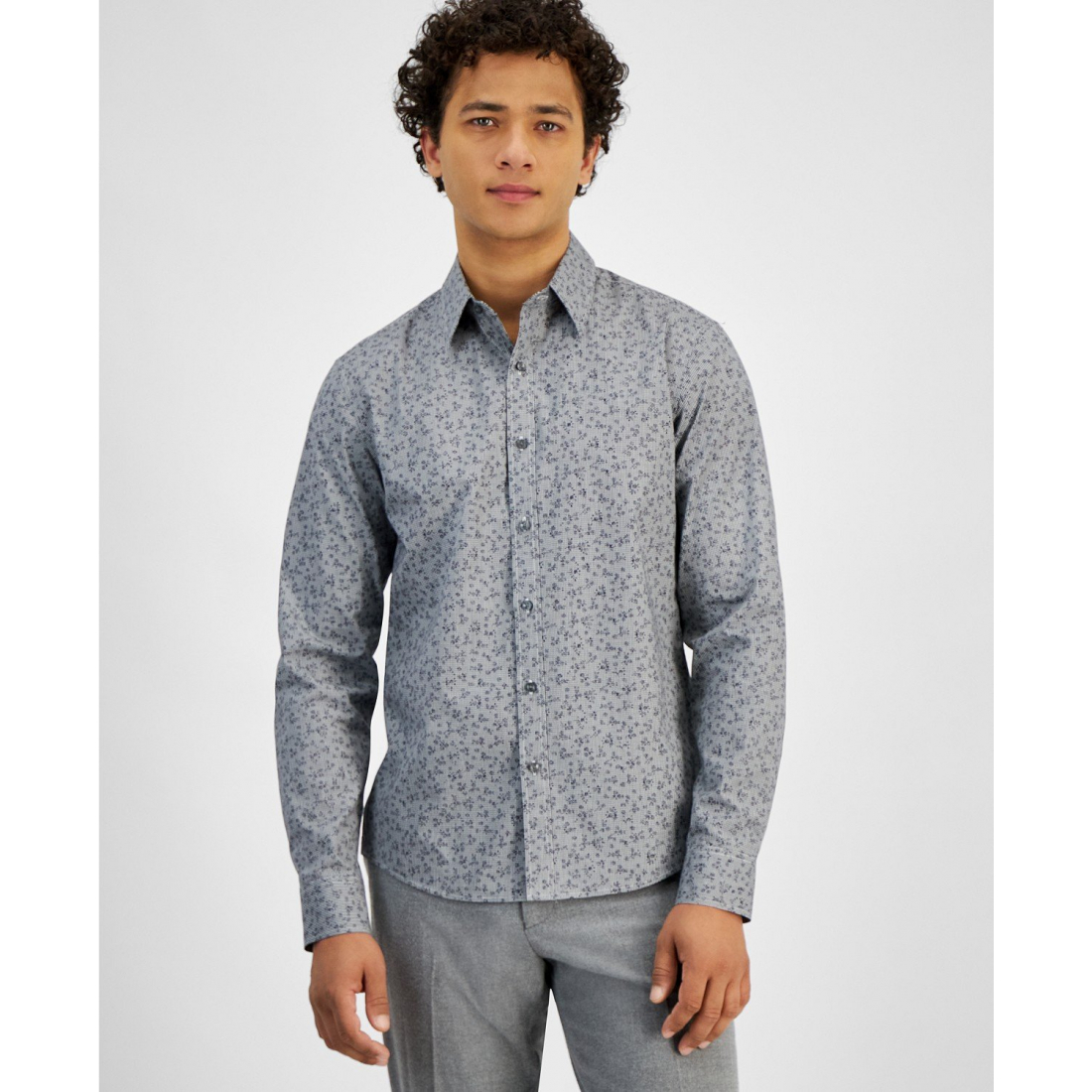 Men's 'Slim-Fit Stretch Floral Gingham Dobby Button-Down' Shirt