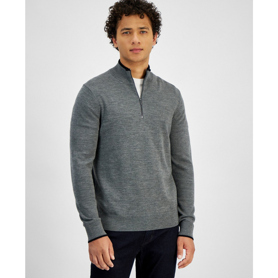 Pull 'Modern-Fit Tipped 1/4-Zip Merino Wool' pour Hommes