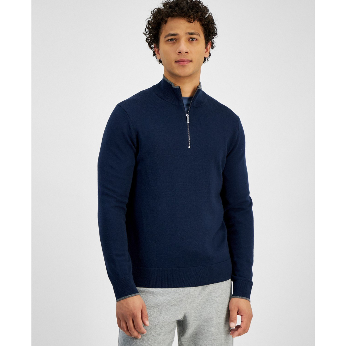 Pull 'Modern-Fit Tipped 1/4-Zip Merino Wool' pour Hommes