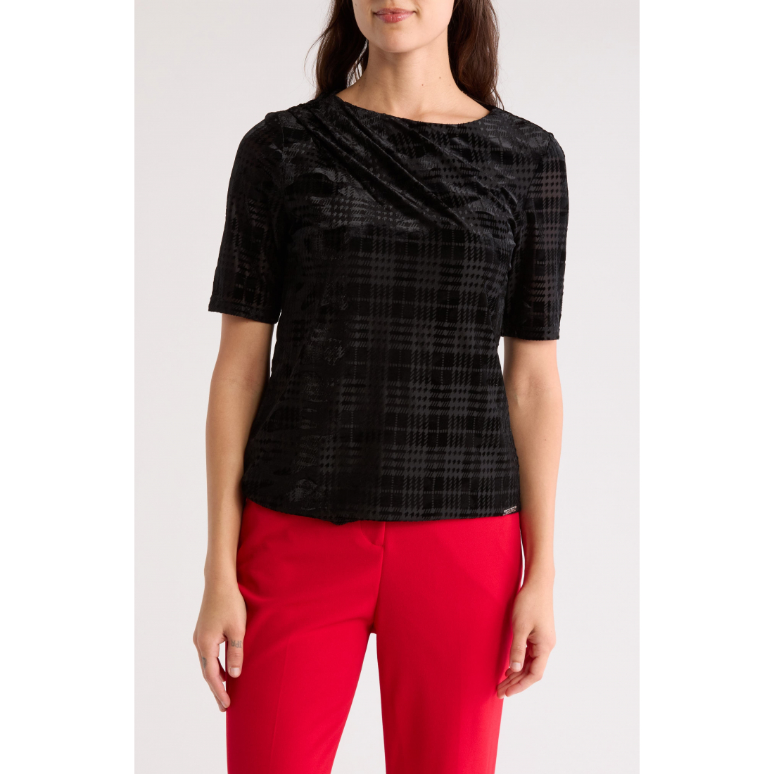 Women's 'Burnout Plaid Velvet' Short sleeve Top