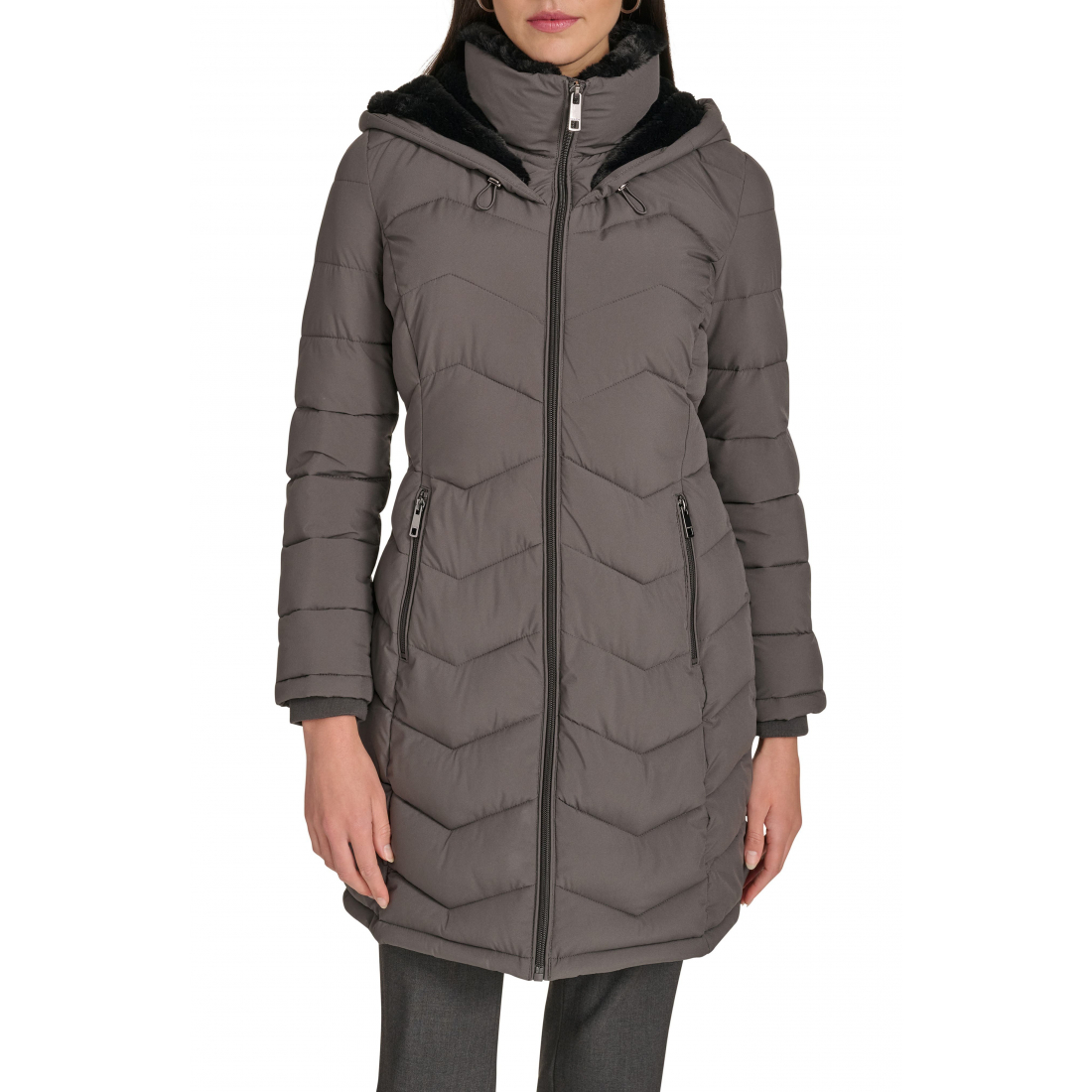 Women's 'Matte Stretch Hooded Chevron' Quilted Jacket