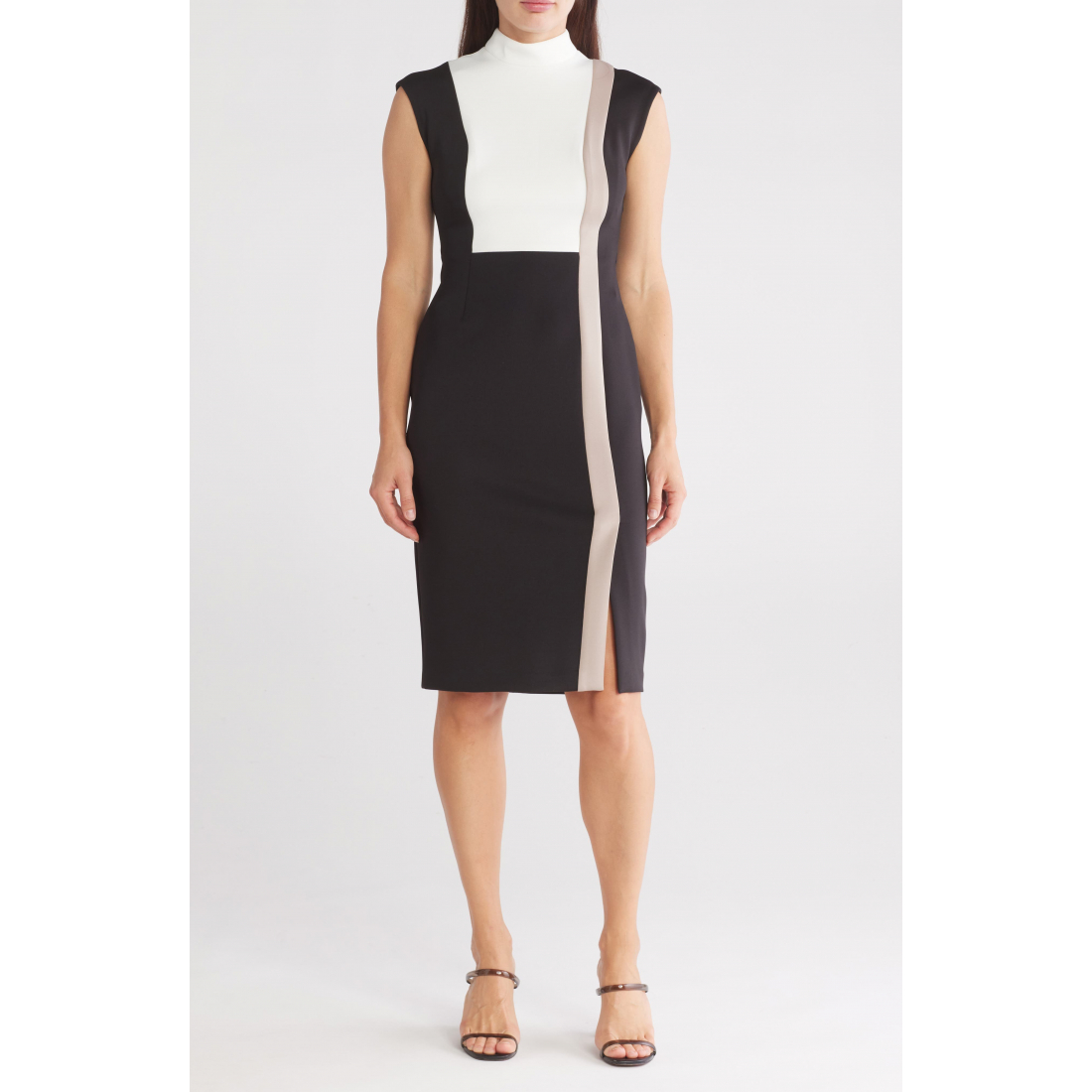 Women's 'Colorblock Mock Neck Cap Sleeve' Sheath Dress