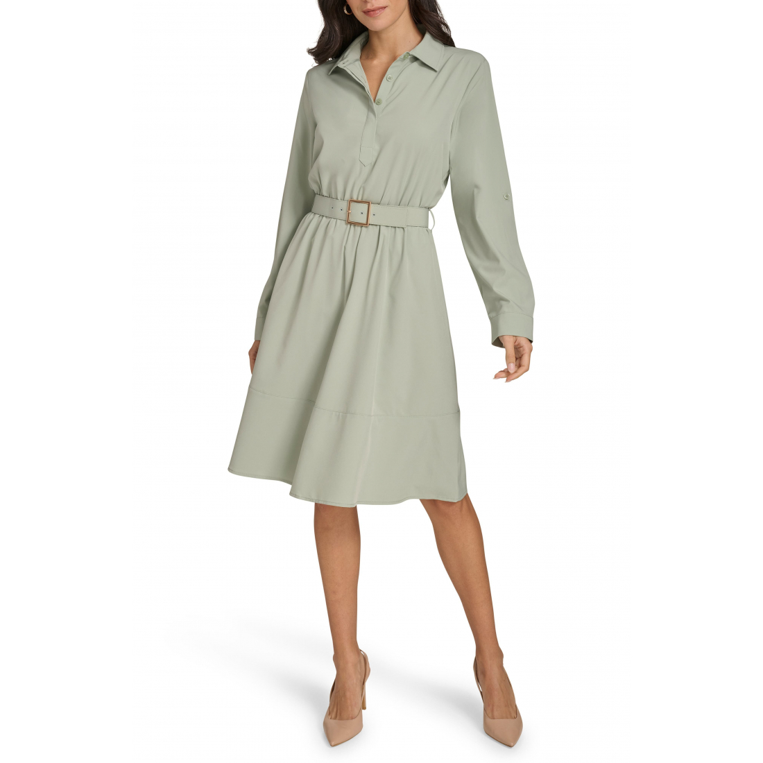 Women's 'Three Quarter Sleeve Belted' Shirtdress