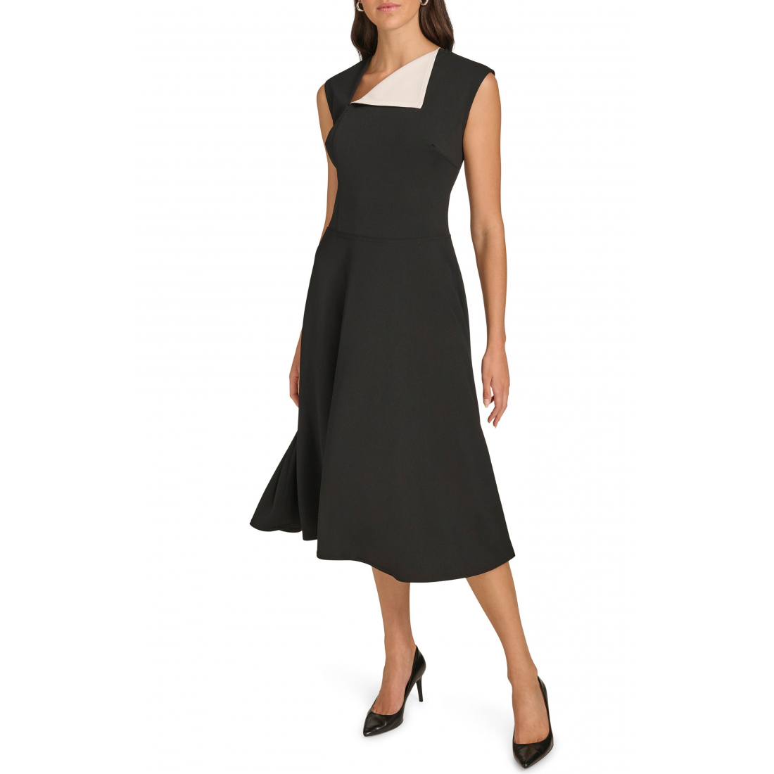 Women's 'Asymmetric Foldover A-Line' Midi Dress