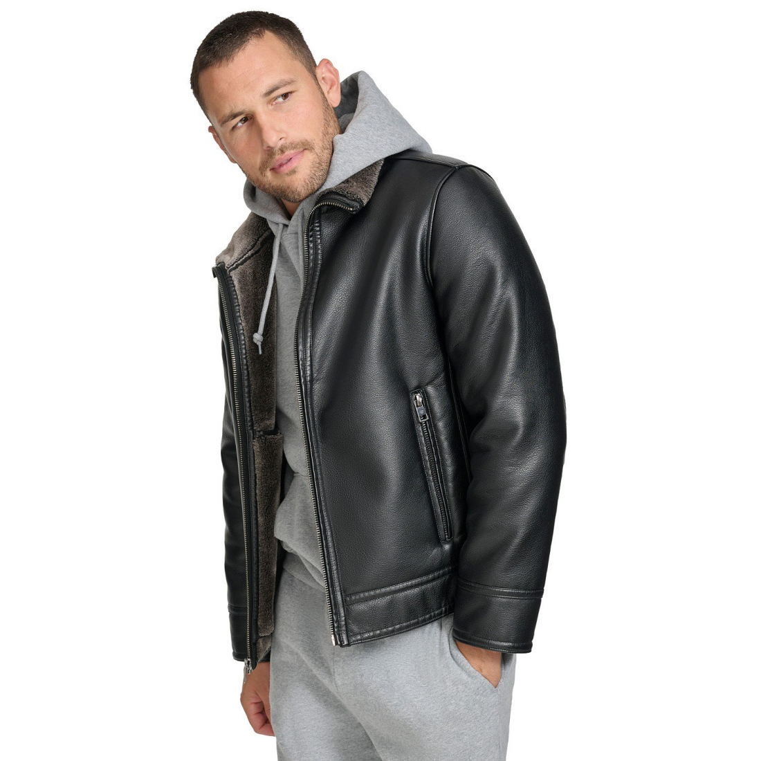 Men's 'Pebble Faux Leather & Faux Fur Lined' Jacket