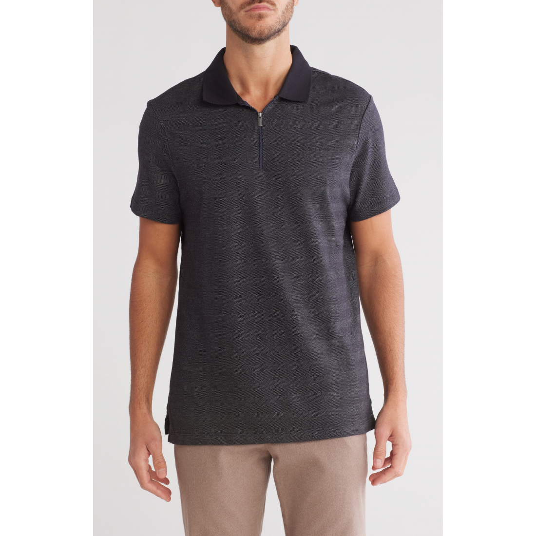 Polo 'Iconic Herringbone Cotton Zip' pour Hommes