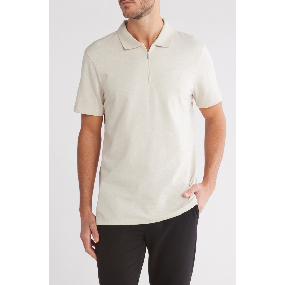 Men's 'Iconic Herringbone Cotton Zip' Polo Shirt