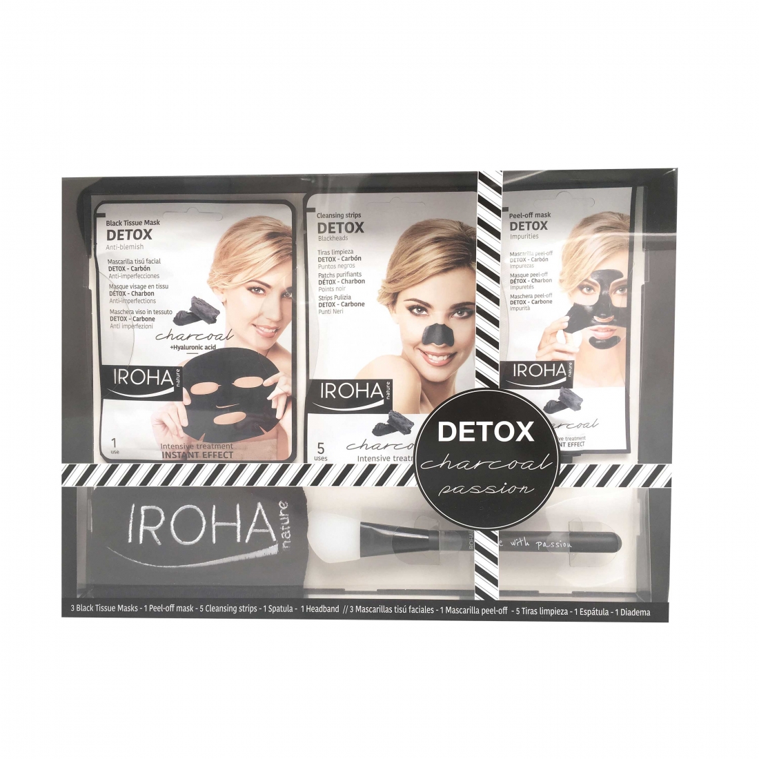 Coffret de soins du visage 'Detox Charcoal Black Passion' - 7 Pièces