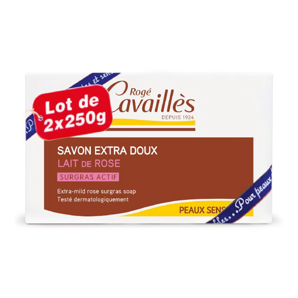 Pain de savon 'Surgras Extra-Doux' - Lait à la Rose 250 g, 2 Unités