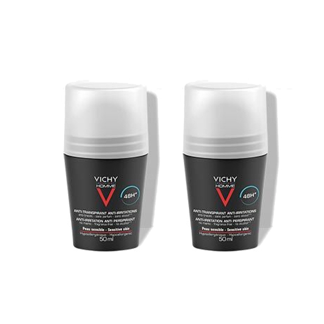 Vichy Homme Déodorant Peaux Sensibles' - 50 ml, 2 Pièces