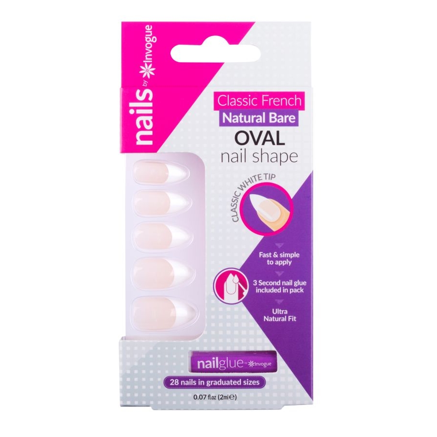 Invogue - Faux ongles ovales 'French Bare' pour femmes