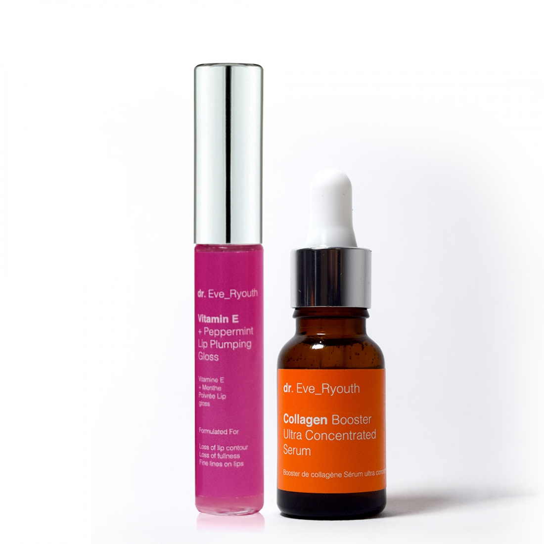'Collagen Booster + Vitamin E and Peppirment' Face Serum, Plumping Gloss - 2 Pieces